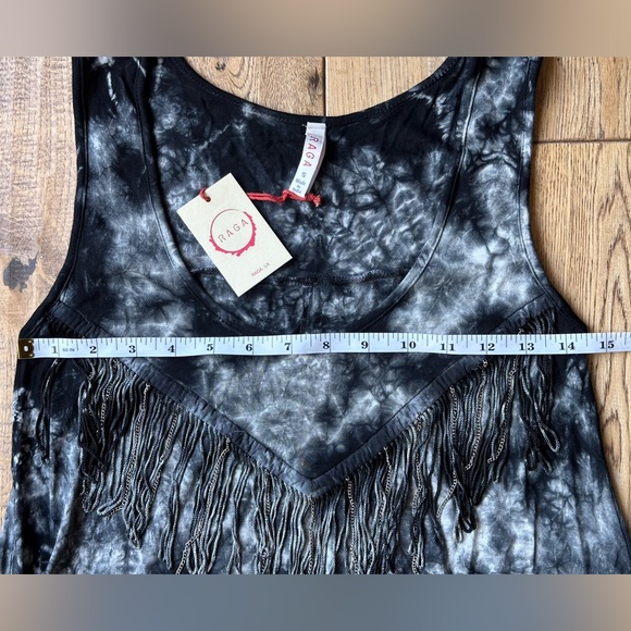 RAGA Anthropologie Sleeveless Tie-Dye Long Tank Top with Fringe size Small NWT - Picture 7 of 8